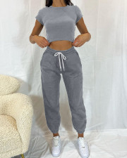 Solid Short Sleeve Two Piece Pants Sets LSD-8867