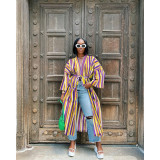Casual Striped Long Sleeve Sashes Long Coat ASL-6593