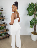 Solid V Neck Sleeveless Strap Sashes Jumpsuit WY-6898