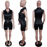 Solid Sleeveless Two Piece Shorts Set QY-5269