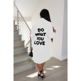 Letter Print Long Sleeve Loose Shirt Dress BN-B9335
