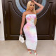 Tie Dye Print Strapless Off Shoulder Maxi Dress TE-4444