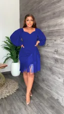Solid Long Sleeve Tassel Mini Dress LS-0379