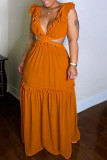 Sexy Ruffled V Neck Sleeveless Backless Hollow Maxi Dress BN-BN9335