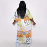 Plus Size Printed V Neck Loose Vacation Maxi Dress NNWF-7543