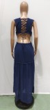 Sexy Ruffled V Neck Sleeveless Backless Hollow Maxi Dress BN-BN9335