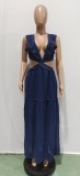 Sexy Ruffled V Neck Sleeveless Backless Hollow Maxi Dress BN-BN9335