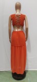 Sexy Ruffled V Neck Sleeveless Backless Hollow Maxi Dress BN-BN9335