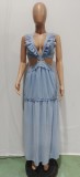 Sexy Ruffled V Neck Sleeveless Backless Hollow Maxi Dress BN-BN9335