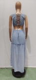 Sexy Ruffled V Neck Sleeveless Backless Hollow Maxi Dress BN-BN9335