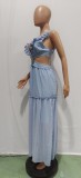 Sexy Ruffled V Neck Sleeveless Backless Hollow Maxi Dress BN-BN9335