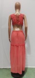 Sexy Ruffled V Neck Sleeveless Backless Hollow Maxi Dress BN-BN9335