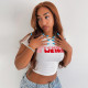 Letter Print O Neck Short Sleeve Slim Crop Top CH-8230
