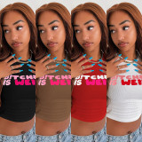 Letter Print O Neck Short Sleeve Slim Crop Top CH-8230