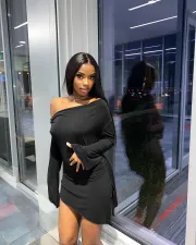 Solid Slash Neck Long Sleeve Mini Dress SMD-82097