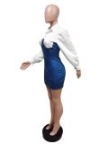Denim Patchwork Long Sleeve Zipper Mini Dress MEM-88453