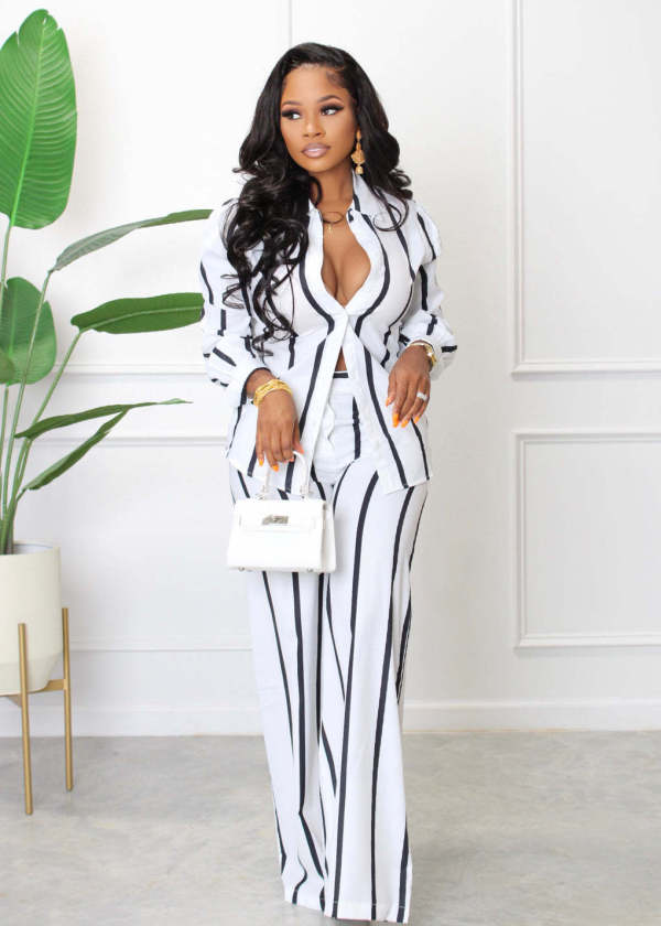 Casual Striped Long Sleeve Shirt And Pants 2 Piece Sets MIL-L338