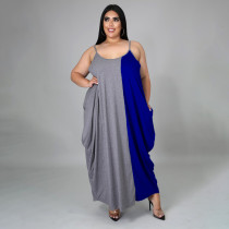 Plus Size Contrast Color Loose Slip Maxi Dress HNIF-005