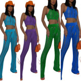Plus Size Sexy Knit Sleeveless Two Piece Pants Sets OSM-4372