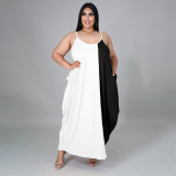 Plus Size Contrast Color Loose Slip Maxi Dress HNIF-005