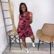 Plus Size Camo Print V Neck Sleeveless Mini Dress LSL-6502