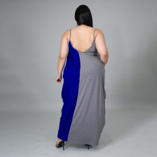 Plus Size Contrast Color Loose Slip Maxi Dress HNIF-005