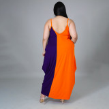 Plus Size Contrast Color Loose Slip Maxi Dress HNIF-005