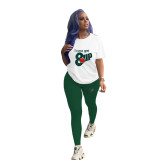 Casual Printed T Shirt And Pants Two Piece Sets SHD-9385