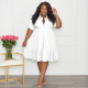 Plus Size Solid Lapel Short Sleeve Shirt Dress SSNF-211209