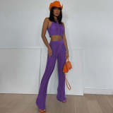 Plus Size Sexy Knit Sleeveless Two Piece Pants Sets OSM-4372