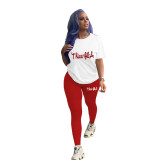 Casual Printed T Shirt And Pants Two Piece Sets SHD-9385