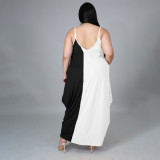 Plus Size Contrast Color Loose Slip Maxi Dress HNIF-005