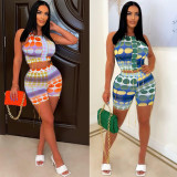Sexy Printed Tassel Sleeveless 2 Piece Shorts Sets NY-10203