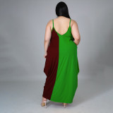 Plus Size Contrast Color Loose Slip Maxi Dress HNIF-005