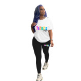 Casual Printed T Shirt And Pants Two Piece Sets SHD-9388