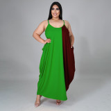 Plus Size Contrast Color Loose Slip Maxi Dress HNIF-005