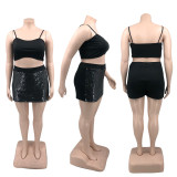 Plus Size Sexy Sequin Cami Top+Coat+Mini Skirt 3 Piece Sets PHF-13297