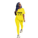 Casual Printed T Shirt And Pants Two Piece Sets SHD-9388