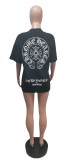 Pre Order: About 7 work days shipping Casual Printed Short Sleeve O Neck T-Shirt Dress YUEM-661077