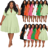 Plus Size Solid Lapel Short Sleeve Shirt Dress SSNF-211209