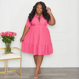 Plus Size Solid Lapel Short Sleeve Shirt Dress SSNF-211209