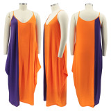 Plus Size Contrast Color Loose Slip Maxi Dress HNIF-005