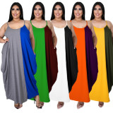 Plus Size Contrast Color Loose Slip Maxi Dress HNIF-005