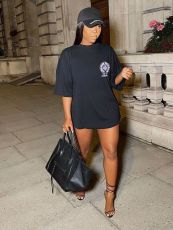 Pre Order: About 7 work days shipping Casual Printed Short Sleeve O Neck T-Shirt Dress YUEM-661077