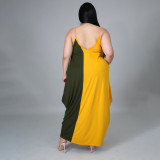 Plus Size Contrast Color Loose Slip Maxi Dress HNIF-005