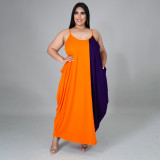 Plus Size Contrast Color Loose Slip Maxi Dress HNIF-005