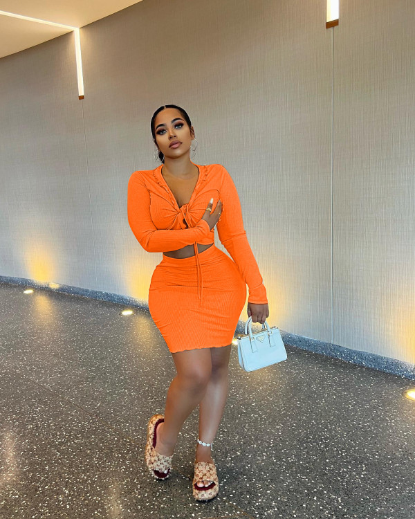 Sexy Long Sleeve Mini Skirt 2 Piece Sets ME-8178