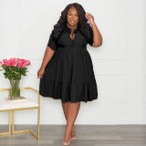 Plus Size Solid Lapel Short Sleeve Shirt Dress SSNF-211209
