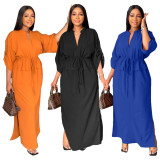 Solid Stand-Collar Split Maxi Dress YS-S824