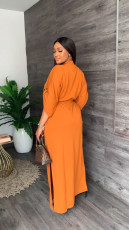 Solid Stand-Collar Split Maxi Dress YS-S824